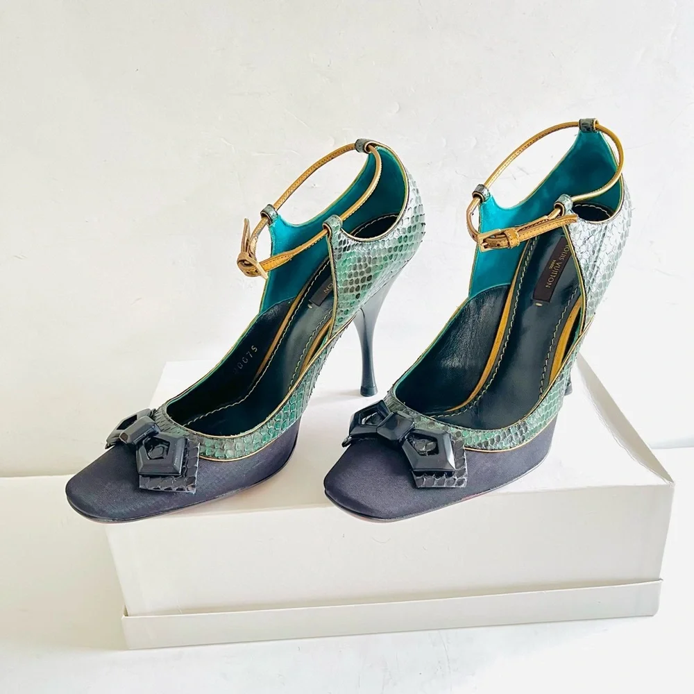 Louis Vuitton green python Mary Jane heels 37.5